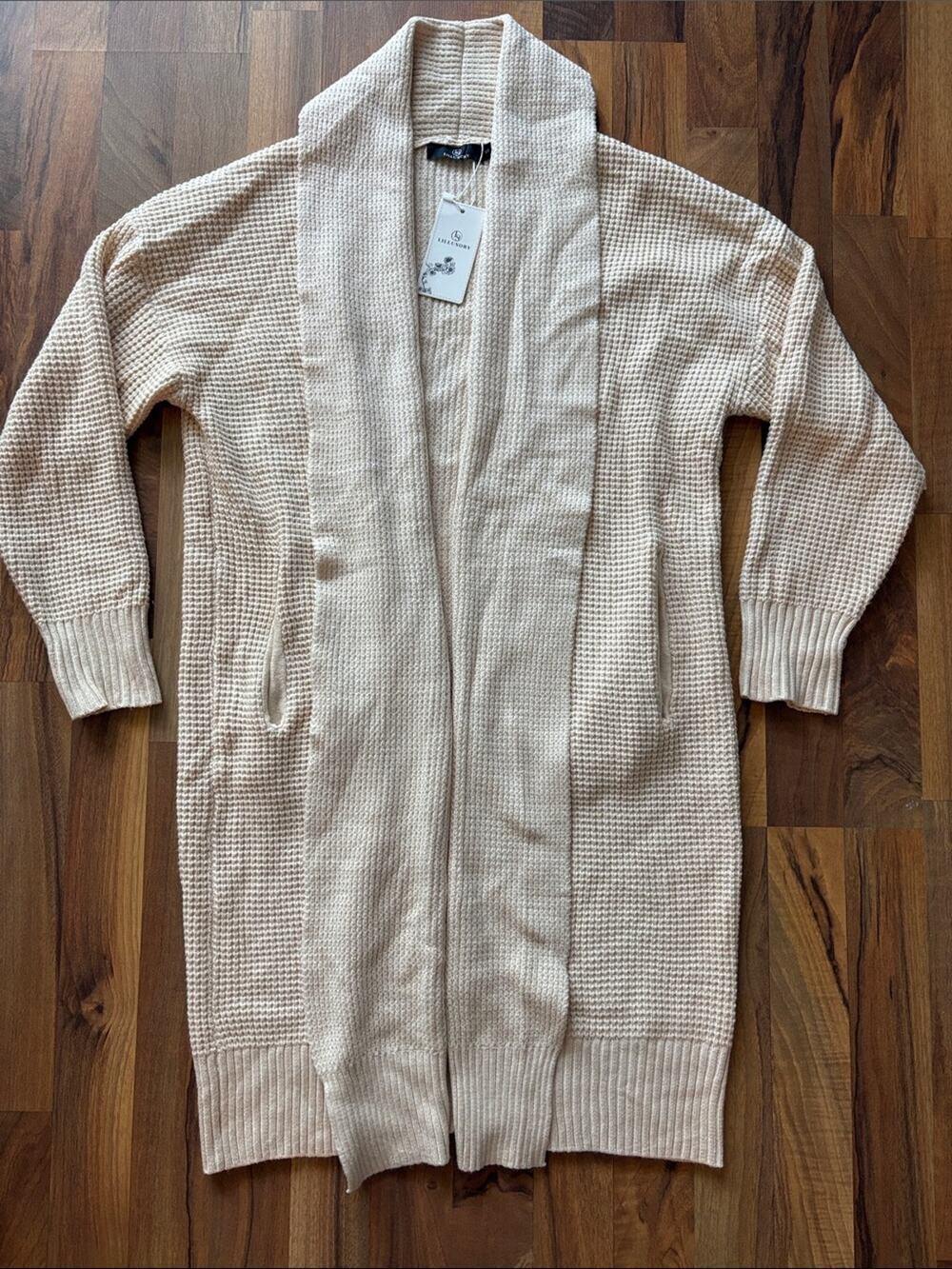 Lillusory Women’s Cream Open-Front Shawl Collar Knit Cardigan Size S NWT